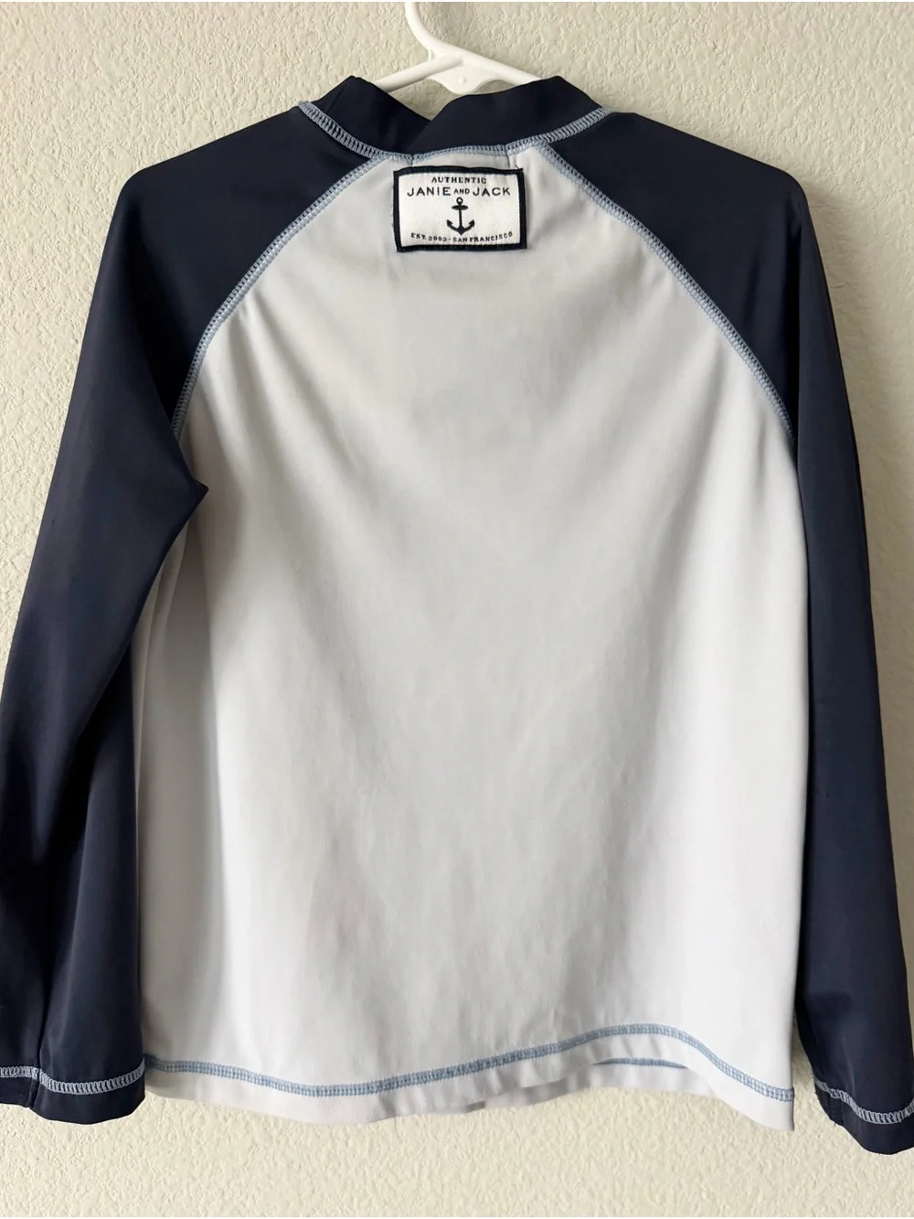 Janie and Jack Boys Rash Guard Swim Shirt Sz 5 Navy White Anchor Nautical UPF